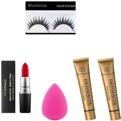 

blushinsta lipstick, silicon puff,set2 dermacol, eyelashes(Set of 5)