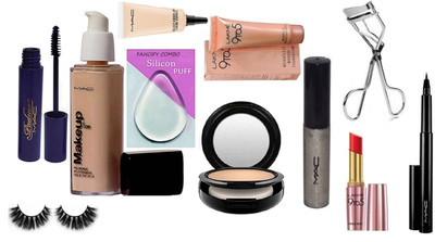 

FANCIFY COMBO Silicon Puff & Makeup Foundation & Compact & Mousse & Eyeliner & Mascara & Select Cover-Up & Eyelashes & Curler & Lipstick & Pen Eyeliner(Set of 11)
