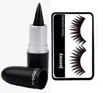 jenney Eyelashes& Mac Kajal Stick Pure & Dark Black(Set of 2)