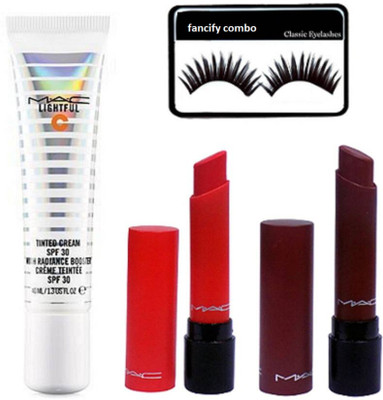 

FANCIFY COMBO Eyelashes, Lightful Tinted Cream Foundation, Liptensity 2 Lipstick(Set of 4)