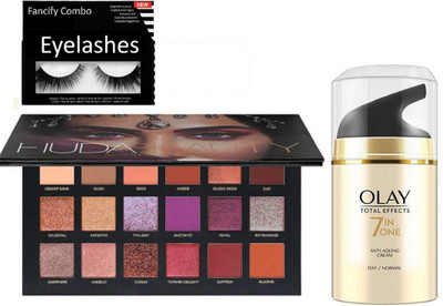 

FANCIFY COMBO Eyelashes & Huda Beauty Palette & Olay Cream(Set of 3)
