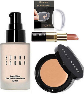 

Ultimate Silicon Puff & Bobbi Brown Corrector Concealer & Longwear Foundation & nude Shade Lipstick(Set of 4)