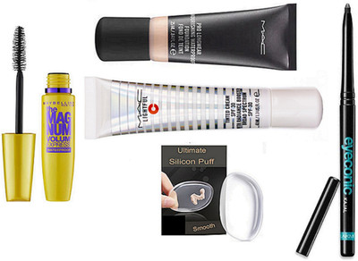

Ultimate Silicon Puff With Mac Pro longwear Foundation & Lightfull Tinted Cream SPF 30,The Magnum Volume Express Mascara,Eyeconic Kajal(Set of 5)