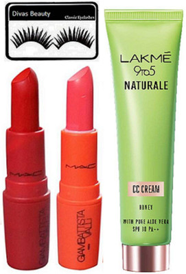 

divas beauty eyelashes & mac giambattista valli matte finish lipstick ( set of 2), Lakme 9 to 5 Naturale CC Cream(Set of 4)