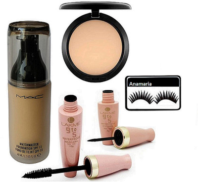 

anamaria Eyelashes & Mac Match Master foundation & Lakme 9 to 5 Eyeliner+Mascara & Compact(Set of 5)