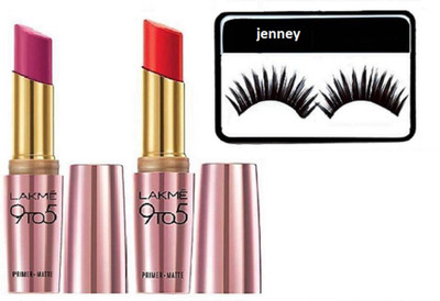 

jenney eyelashes with primer+matte finish long lasting lipstick (set of 2)(Set of 3)