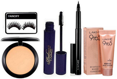 

Fancify Eyelashes,MAC Compact & Pen Eyeliner & Mascara with mousse foundation(Set of 5)