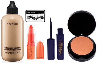 

Divas Beauty Eyelashes&face and bodyFoundation&compact& Lipstick& Eyeliner(Set of 5)