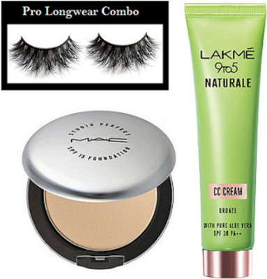 

pro longwear combo Eyelashes, Mac Studio Prefect Fix Compact, 9to5 Naturale Cc Cream Honey With Pure Aloe Vera(Set of 3)