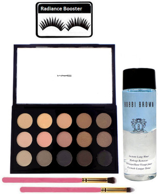 

Radiance Booster Eyelashes & Mac 15 Shades Eye Shadow Palette With Make Up Brush 2 & Bobbi Brown Makeup Remover(Set of 4)
