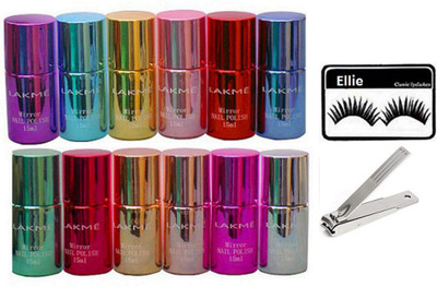 

ellie Eyelashes, Mirror Nail Paint (Pack of 12) With Nail Cuter(Set of 14)