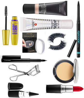

Ultimate Silicon Puff With Mac Pro longwear Foundation & Lightfull Tinted Cream SPF 30,Pen Eyeliner,Compact,Stick Kajal,Matte Finish Lipstick,The Magnum Volume Express Mascara,Eyeconic Kajal,Eyelashes,Eyelashes Curler(Set of 11)