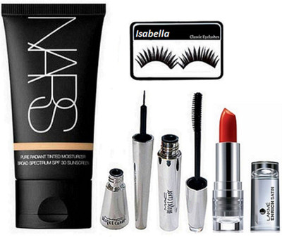 

ISABELLA Eyelashes & Nars Pure Radiant Moisture Foundation & Brooke Candy Eyeliner+Mascara With Lakme Enrich Lipstick(Set of 5)