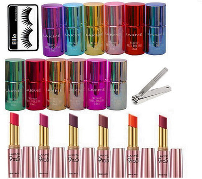 

ellie Eyelashes, Mirror Nail Paint(pack Of 12),9to5 Primer Matte Lipstick(pack Of 6),Nail Cutter(Set of 20)