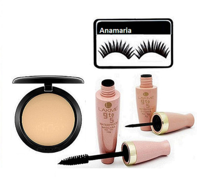 

anamaria Eyelashes & Lakme 9 to 5 Eyeliner+Mascara & Compact(Set of 4)