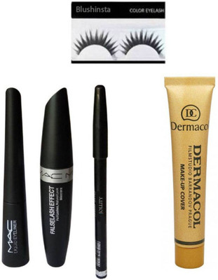 blushinsta mac eyeliner, mac mascara, mac eyebrow pencil , eyelashes, dermacol(Set of 5)