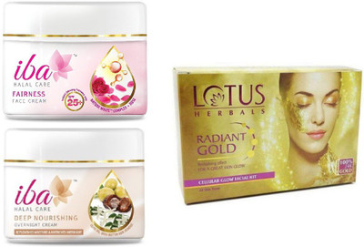 

iba halal care TOTAL FAIRNESS PACK WITH FAIRNESS FACE CREAM & OVERNIGHT DEEP NOURISHING FACE CREAM WITH RADIANT GOLD REVITALISING EFFECT FOR GREAT SKIN GLOW 40 g PACK(Set of 3)