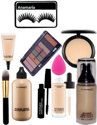 

anamaria Eyelashes & Makeup Brush & Mac Select CoverUp & Mac Face&Body Foundation & Mac 8Shade Eyeshadow Palette & Mac Haute&Naughty Lash Mascara & Sponge Puff & Mac Studio Water Weight &MachtMaster Foundation & Studio Fix Compact(Set of 10)