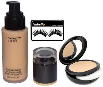 

ISABELLA Eyelashes & Mac Studio Water weight Foundation With Compact(Set of 3)