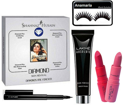 Anamaria Eyelashes & Diamond Facial Kit & Blur Perfect Makeup Primer & Lipstick 2 & Pen Eyeliner(Set of 6)