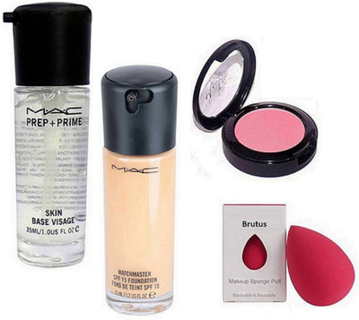 BRUTUS Sponge Puff, Mac Matchmaster Foundation, Mac prep+prime skin base visage primer, Blusher (Any Shades)(Set of 4)