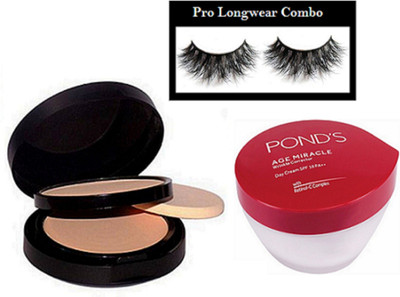 

pro longwear combo Eyelashes, Mac Two Way Compact, Ponds Age Miracle Wrinkle Corrector Cream(Set of 3)