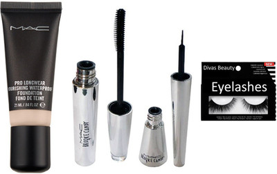 

divas beauty Eyelashes , Brooke Candy Eyeliner & Mascara with Pro Long wear Foundation(Set of 4)