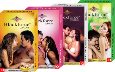 BLACKFORCE BANANA , BUBBLEGUM , BUTTERSCOTCH AND GREEN APPLE Condom(Set of 4, 40S)