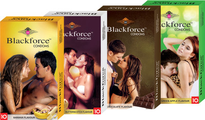 BLACKFORCE BANANA , BUTTERSCOTCH , CHOCOLATE AND GREEN APPLE Condom(Set of 4, 40S)