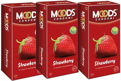 Moods Strawberry pack of [3, 36 S] Condom(Set of 3, 12S)