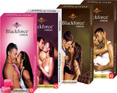 

BLACKFORCE BUBBLEGUM,BUTTERSCOTCH,CHOCOLATE AND COFFEE 40 PCS IN 4 PACK (COMBO) EXTRA DOTTED Condom(Set of 4, 40S)