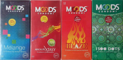 

Moods xtasy blaze melange and dotted pack of( 4, 48S) Condom(Set of 4, 12S)