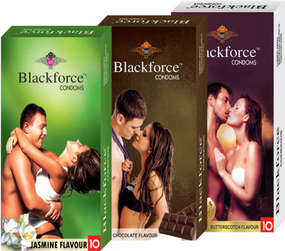

BLACKFORCE JASMINE,CHOCOLATE AND BUTTERSCOTCH 30 PCS IN 3 PACK (COMBO) EXTRA DOTTED Condom(Set of 3, 30S)