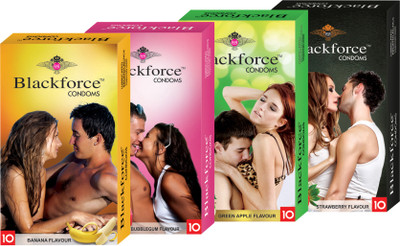 

BLACKFORCE BANANA,BUBBLEGUM,GREEN APPLE AND STRAWBERRY 40 PCS IN 4 PACK (COMBO) EXTRA DOTTED Condom(Set of 4, 40S)