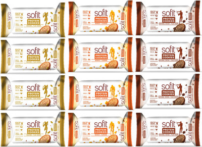 

Sofit Protein cookies Combo of ( Natural Cocoa + Raisins) + Flax Seeds & Mango + Almond(1200 g, Pack of 12)