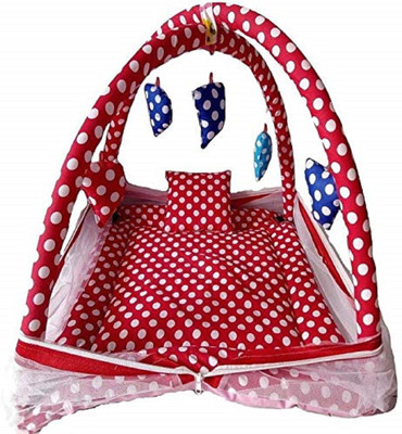 

Kids World Baby Play Gym with Mosquito Net and Pillow and Beautiful Musical rattles Hanged in The Product and Beautiful Polka Dots Design(0 to 24 Months) - Exclusive(Red)