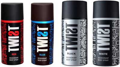 

Twist Black Blue white Red Deodorant Spray - For Men & Women(450 ml, Pack of 4)