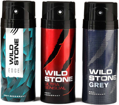 

Wild Stone Edge,Grey and Ultra Sensual Deodorant Spray - For Men(450 ml, Pack of 3)