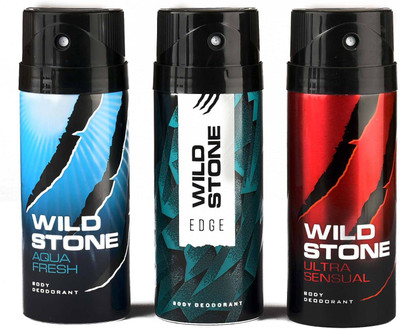 

Wild Stone Edge,Aquafresh and Ultra Sensual Deodorant Spray - For Men(450 ml, Pack of 3)