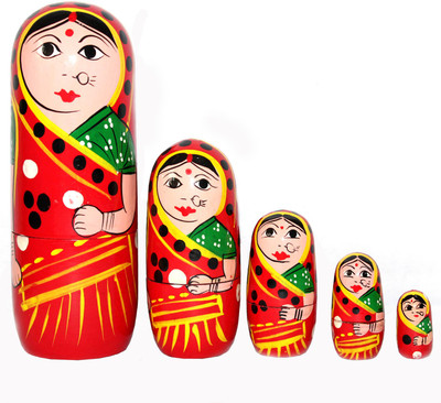 

JUST BRAND Craft India Set Of 5 Piece Hand Paints Matryoshka Traditional Russian Nesting Stacking Wooden Nested Red Dolls Christmas(Red)