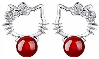 MYKI Cute Cat Red Pearl Earring for women & girls Swarovski Crystal Sterling Silver Drops & Danglers