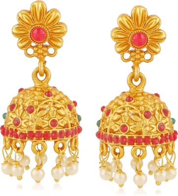 MEENAZ Temple Jewellery Sets Traditional Matte Gold Kundan Pearl Stylish Wedding Ruby Green Peacock Jhumka/Jhumki Earrings for women/girls Emerald, Pearl, Ruby Copper, Brass Drops & Danglers, Jhumki Earring