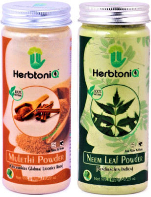 

HerbtoniQ 100% Natural Organic Mulethi Powder (Licorice Root) 150g And Neem Leaf Powder (Azadirachta Indica) 150g For Face Pack And Hair Pack(300 g)