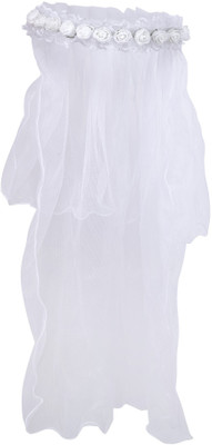 

Saadgi Princess Tiara with Roses & Veil Head Band for Birthday Girl or Bride (Pure White) Hair Accessory Set, Head Band(White)