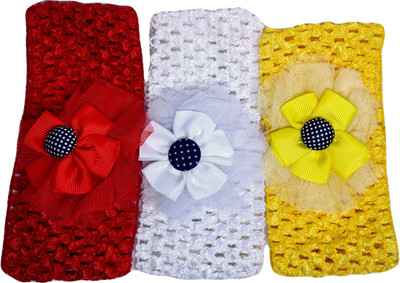 

VPT Crochet Cutwork Flower Baby Headband ( Red , White , Yellow ) 3 Pcs Set Hair Band(Red, White, Yellow)