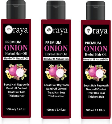 

ORAYA Premium ONION Herbal Hair oil- For Hair Regrowth, Dandruff Control, Treat Hair loss & Thickens hair Combo pack of 3 bottles of 100 ml(300 ml) Hair Oil (300 ml) Hair Oil(300 ml)
