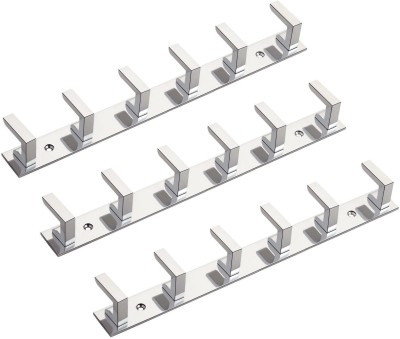 Homeplus Heavy Square Design Hook 6 Pin Silver Hook Rails Hook Rail 6(Pack of 3)