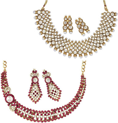 Jewels Capital Alloy Gold-plated White, Pink, Gold Jewellery Set(Pack of 1)