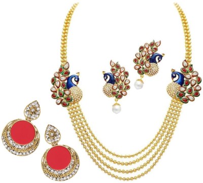 Bhana Jewells Brass, Alloy Gold-plated Red, White Jewellery Set(Pack of 1)