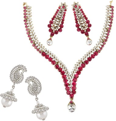 JEWELS GURU Alloy Gold-plated Pink, White Jewellery Set(Pack of 1)